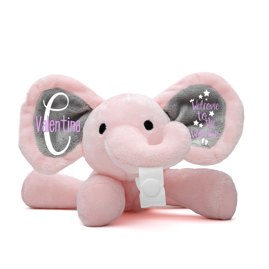 Custom Pacifier Stuff Elephants - Pink 7.09"