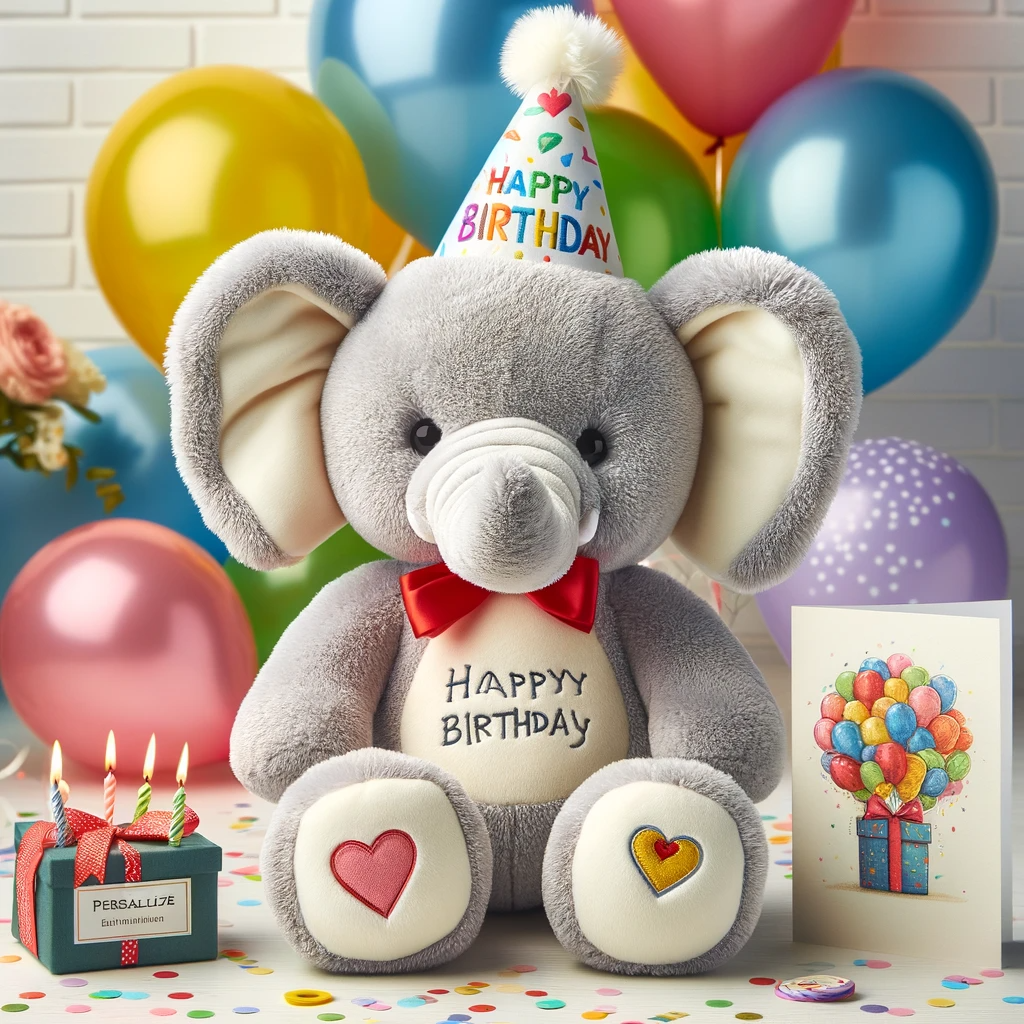 Personalized Elephant Stuffed Animal Birthday Gift