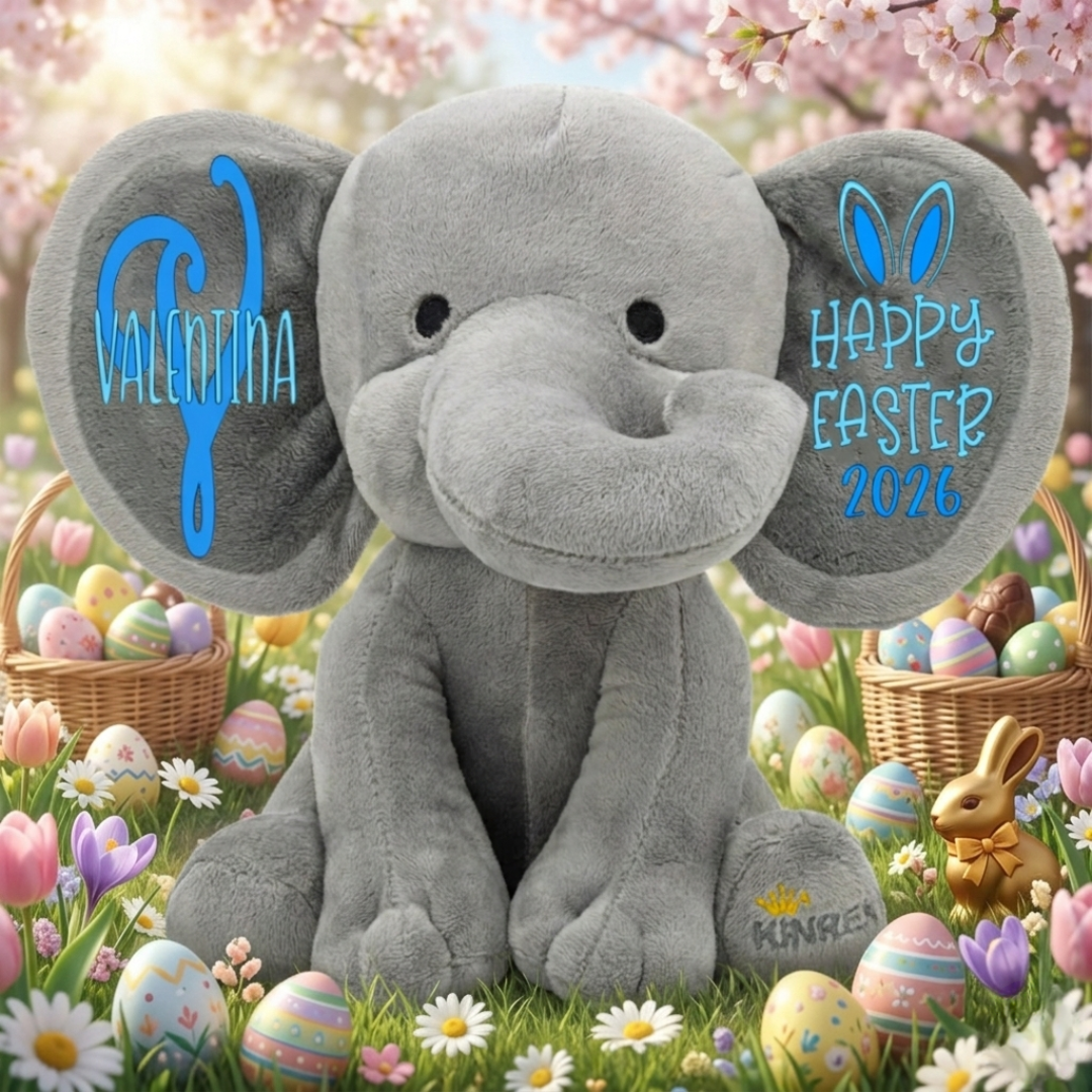 Personalized Elephant Stuffed Animal - Happy Easter Elephant