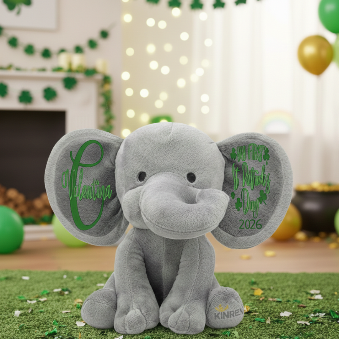 Personalized Elephant Stuffed Animal - My First St Patrick’s Day Elephant