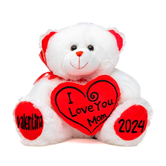 Personalized Mother's Day Teddy Bear for Mom - Customized Plush Bear with Heart Pillow "I LOVE YOU MOM"