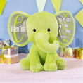 Load image into Gallery viewer, Personalized Elephant Stuffed Animal - Custom Birth Stats Announcement - Green
