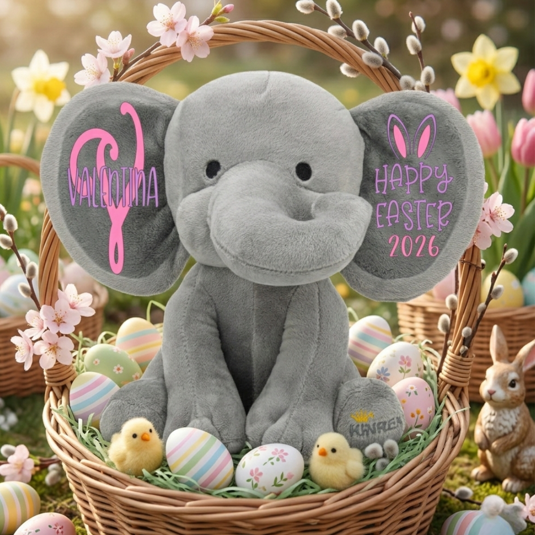Personalized Elephant Stuffed Animal - Happy Easter Elephant