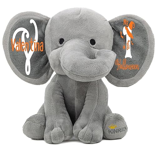 My First Halloween Day Personalized Elephant Stuffed Animal Gray 9 Inches