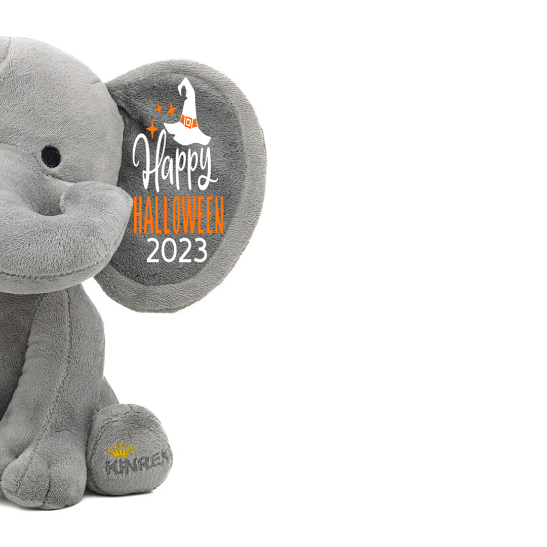 Personalized Elephant Stuffed Animal - Happy Halloween 2024 Day Elephant, Gray 9 Inches