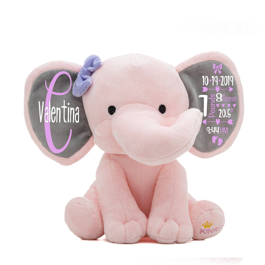 Personalized Elephant Stuffed Animal - Custom Birth Stats Announcement