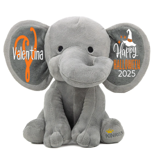 Personalized Elephant Stuffed Animal - Happy Halloween 2025 Day Elephant, Gray 9 Inches