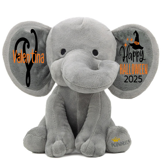 Personalized Elephant Stuffed Animal - Happy Halloween 2025 Day Elephant, Gray 9 Inches