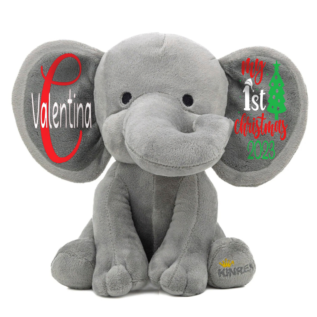 Personalized Elephant Stuffed Animal - Custom My First Christmas Day Elephant Plush Toy