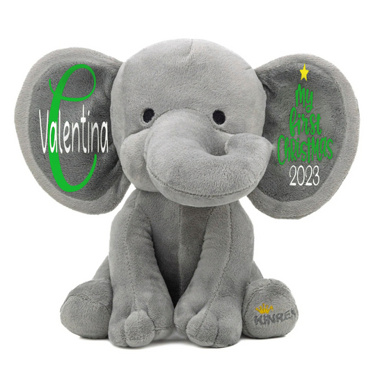Personalized Elephant Stuffed Animal - My First Christmas Day Elephant Plush Toy