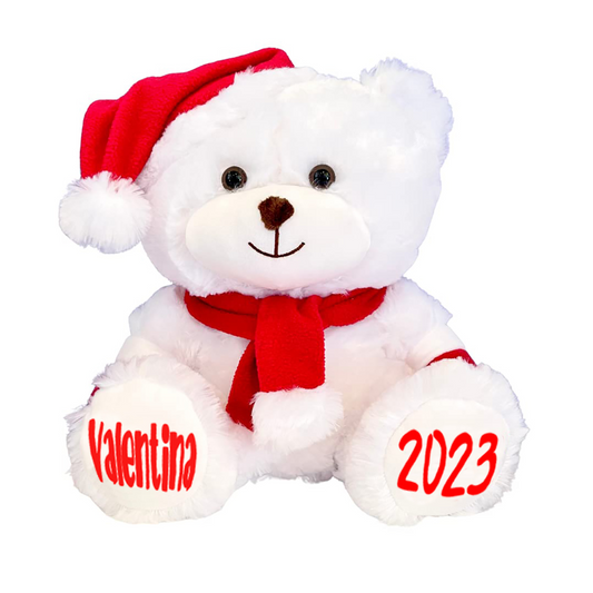 Personalized Christmas Stuffed Animal - Custom White Santa Teddy Bear Plush Toy