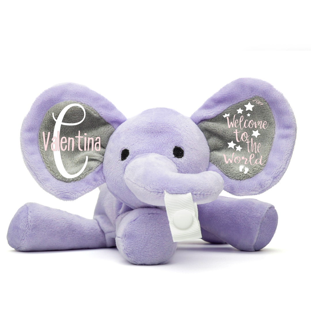 Custom Pacifier Stuff Elephants - Purple 7.09"