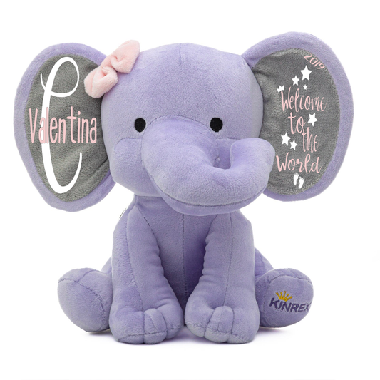 Personalized Stuffed Elephant Plush - Custom Welcome Baby