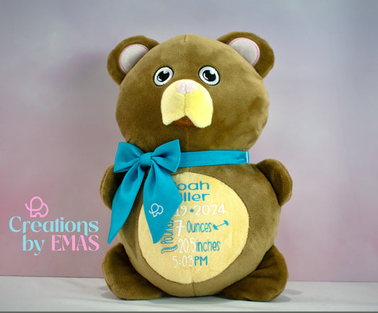 Personalized Birth Stats Brown Stuffed Teddy Bear