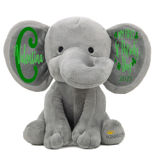 Personalized Elephant Stuffed Animal - My First St Patrick’s Day Elephant